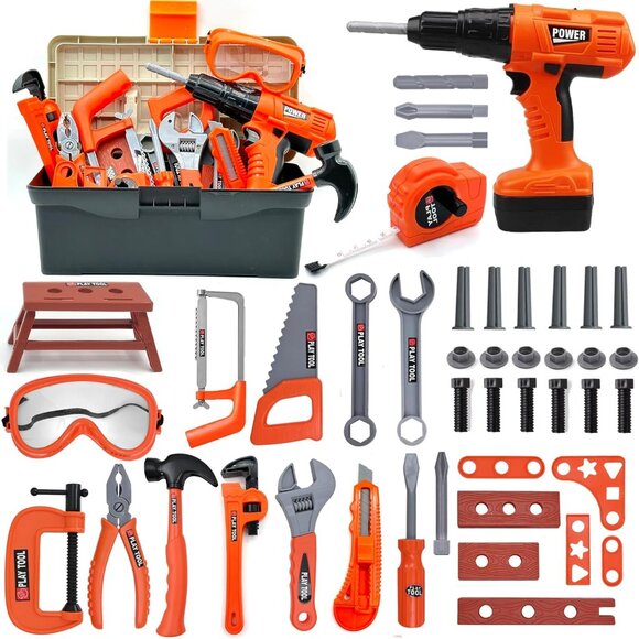 Kids Tool Set – 48 Piece Toddler Tool Set with Electronic Toy Drill& Tool BoxPr